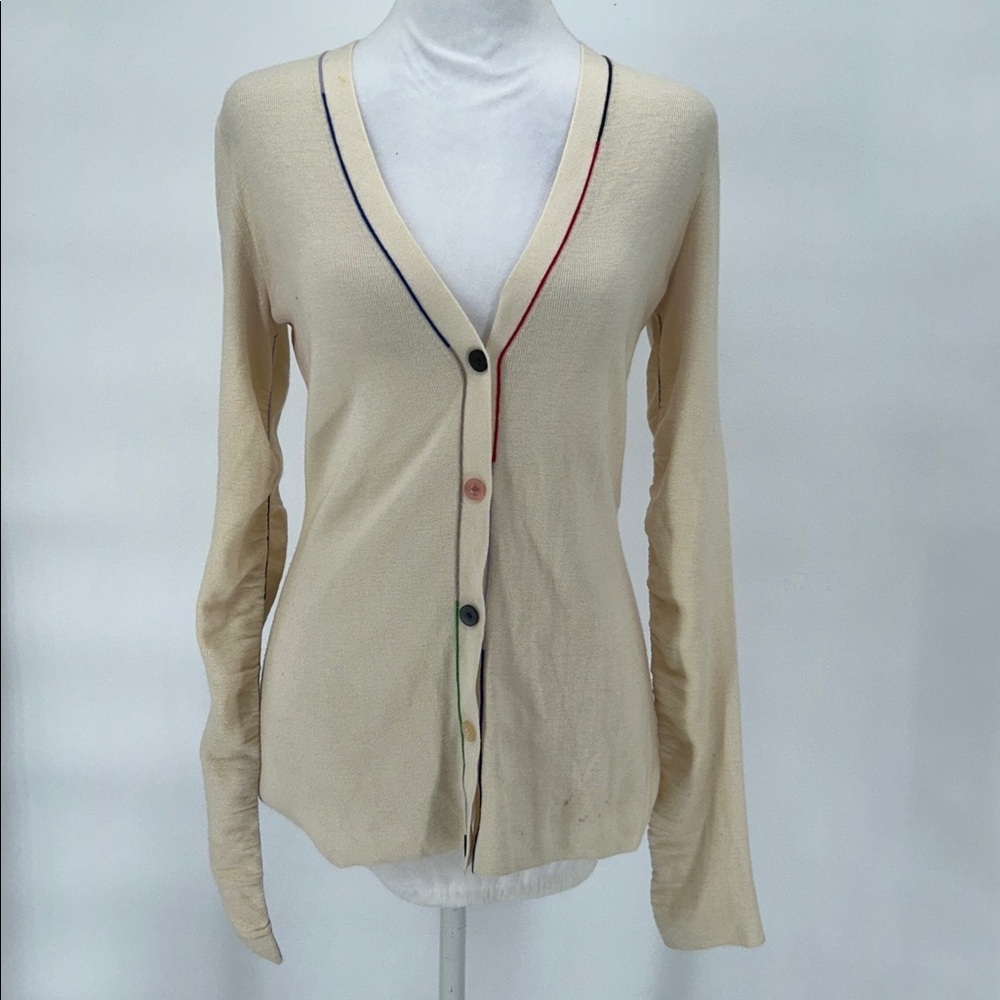 Theory Merino Wool Cardigan Gathered Sleeve Detail Size Medium - Picture 4 of 15